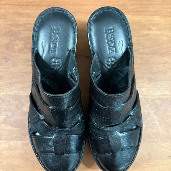 Born Pollina Black Leather Slip On Criss Cross Design Chunky Clogs Womens Size 8 - Picture 8 of 13